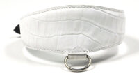 Weißes Halsband Leder mit D-Ring Schlangenoptik