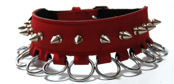 Rotes Lederhalsband Ring-Nieten