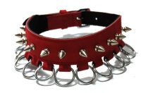 Rotes Lederhalsband Ring-Nieten