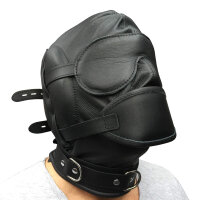 Leder Kopfmaske mit Augenbinde und Knebel - DELUXE