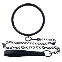 Sklavenhalsband mit Ring der O - BLACK - mit Leine